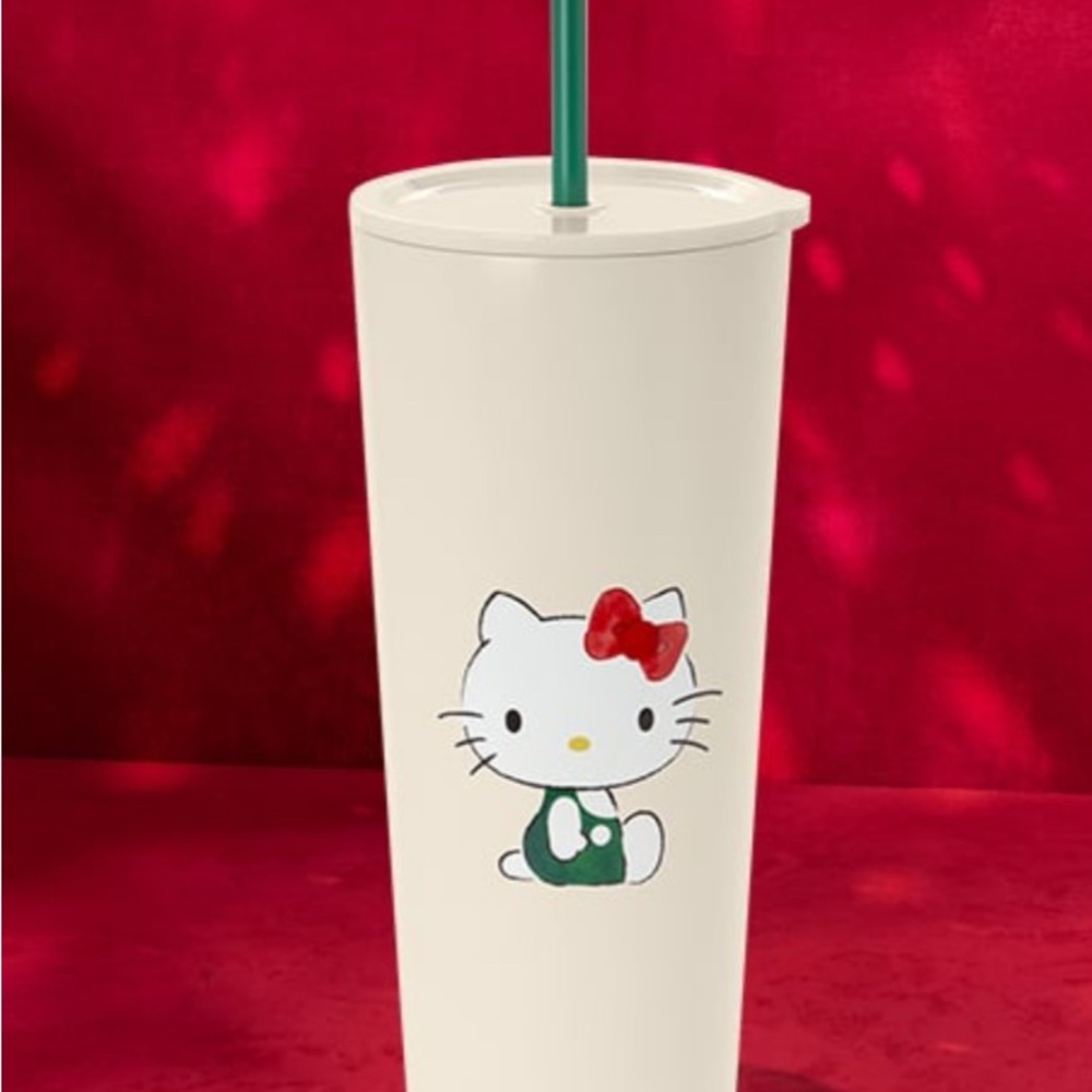 Starbucks Cream Tumbler with Green Straw